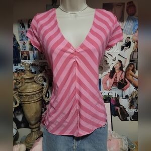 The Limited Pink Striped V-Neck Tee